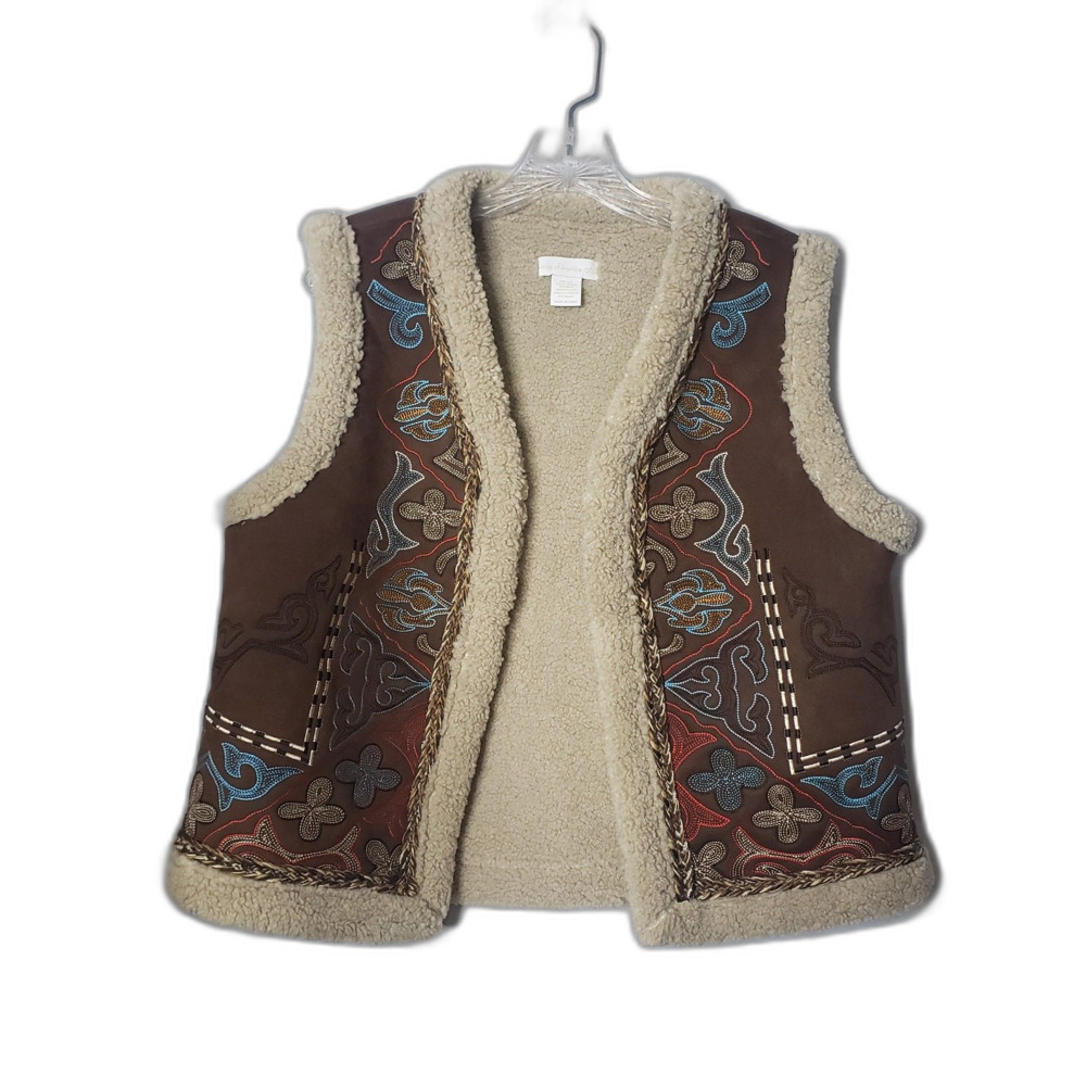 House of Harlow 1960 Embroirdered Faux Sherpa Lined Faux Suede Vest One Size